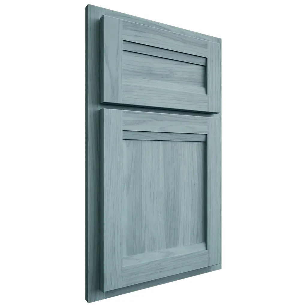 Shiloh Cabinetry Partial Overlay Somerset Hickory Plain Cut Sky Door