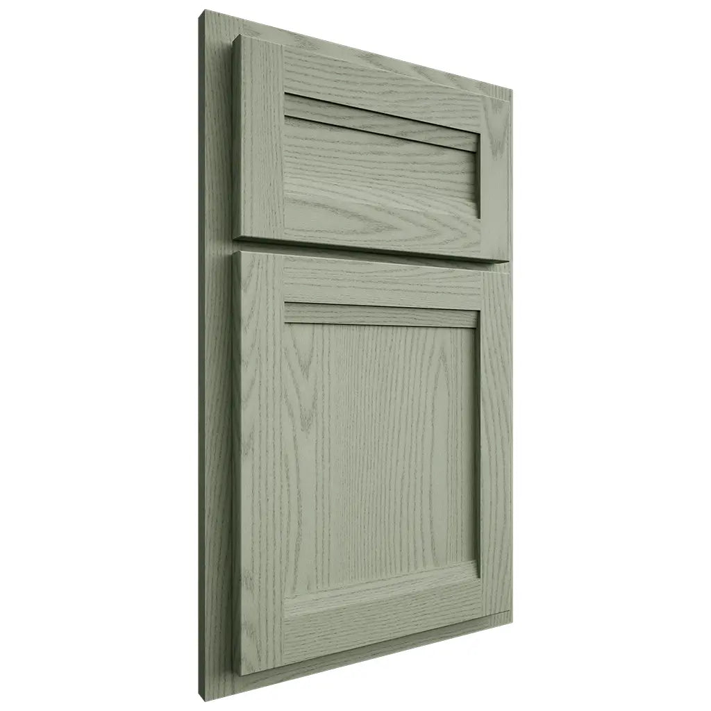Shiloh Cabinetry Partial Overlay Somerset Red Oak Plain Cut Moss Door