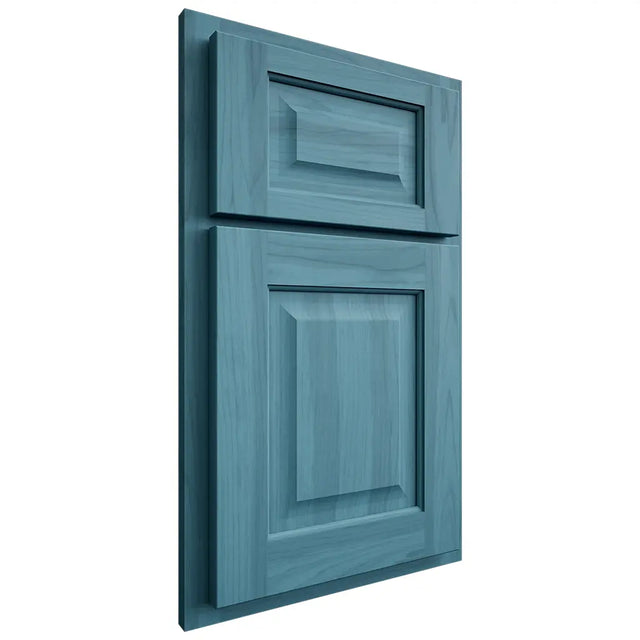 Shiloh Cabinetry Partial Overlay Square Raised Hickory Plain Cut Aqua Door