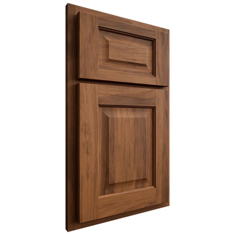 Shiloh Cabinetry Partial Overlay Square Raised Hickory Plain Cut Burnt Sugar Door