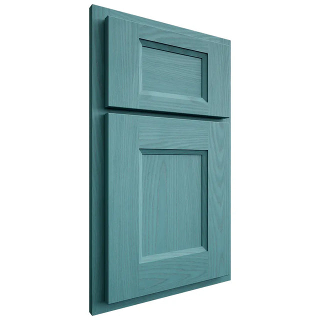 Shiloh Cabinetry Partial Overlay Statesville Red Oak Plain Cut Aqua Door