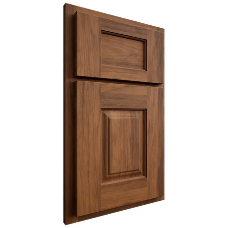 Shiloh Cabinetry Partial Overlay Summit Hickory Plain Cut Burnt Sugar Door