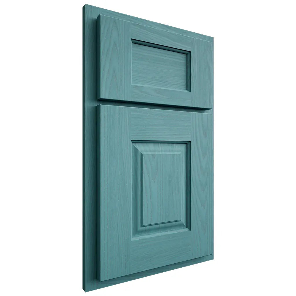 Shiloh Cabinetry Partial Overlay Summit Red Oak Plain Cut Aqua Door
