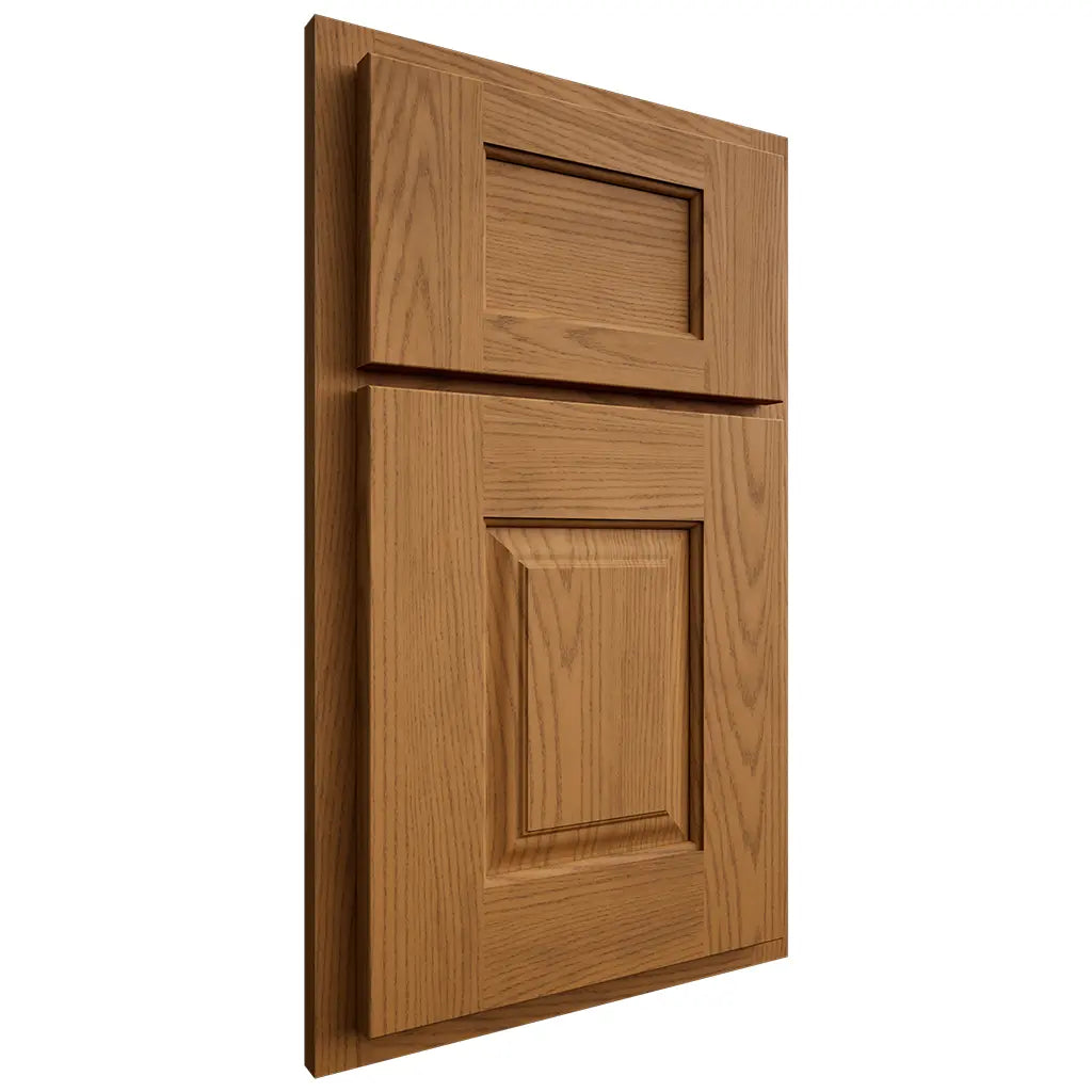 Shiloh Cabinetry Partial Overlay Summit Red Oak Plain Cut Autumn Door