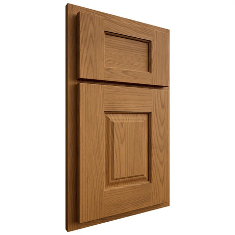 Shiloh Cabinetry Partial Overlay Summit Red Oak Plain Cut Autumn Door