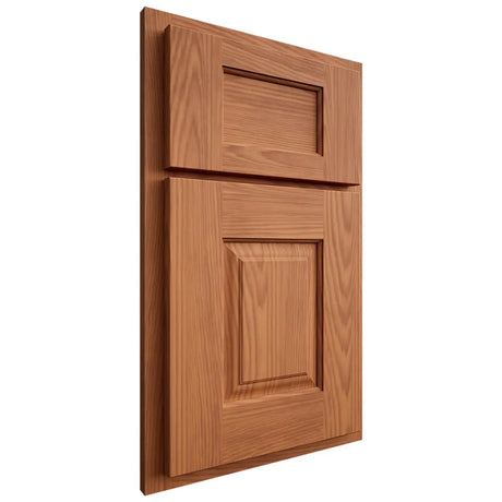 Shiloh Cabinetry Partial Overlay Summit Red Oak Plain Cut Harvest Door