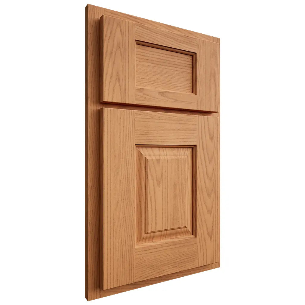Shiloh Cabinetry Partial Overlay Summit Red Oak Plain Cut Medium Door