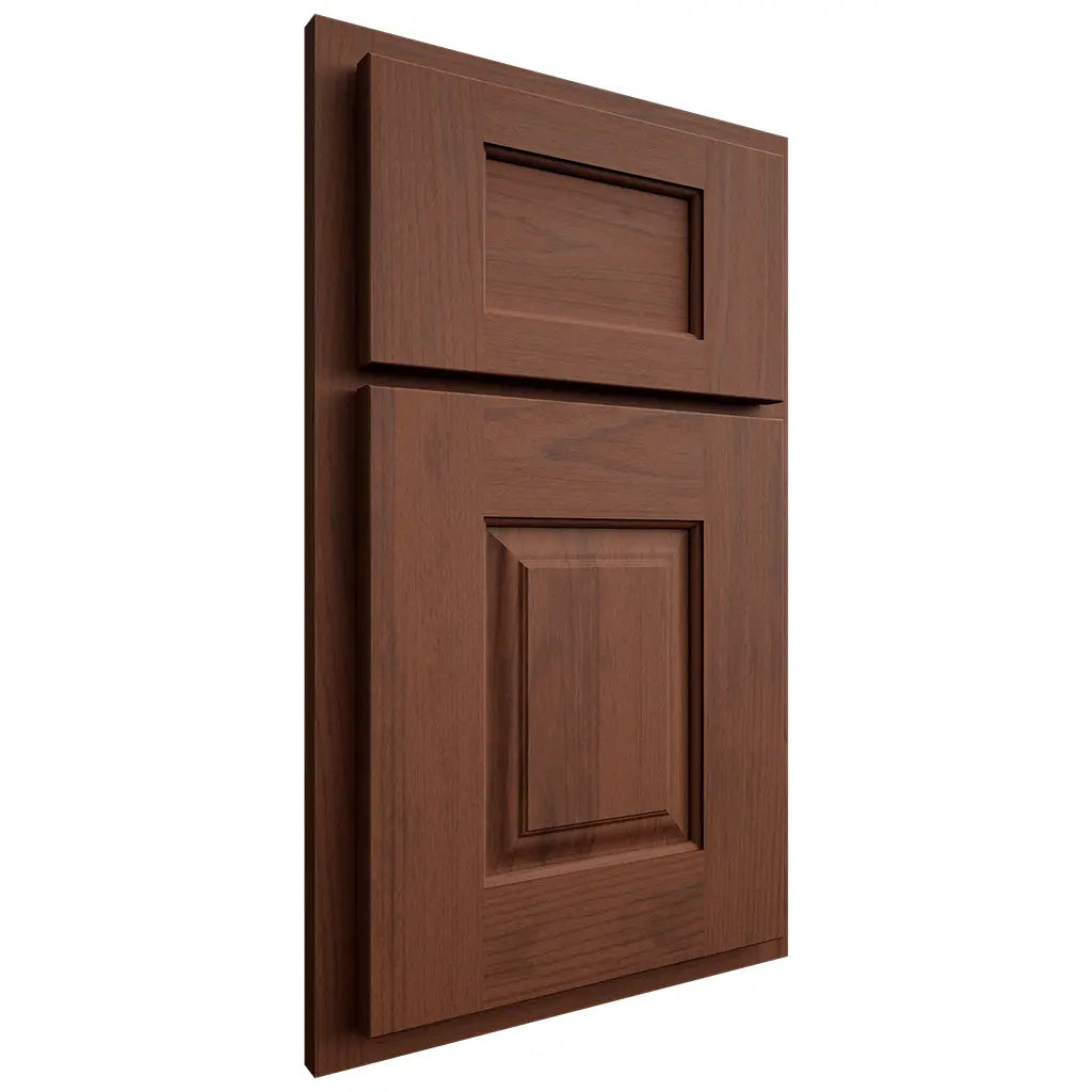 Shiloh Cabinetry Partial Overlay Summit Walnut Plain Cut Rye Door