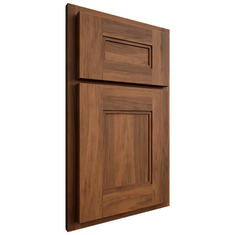 Shiloh Cabinetry Partial Overlay Tahoe Hickory Plain Cut Burnt Sugar Door