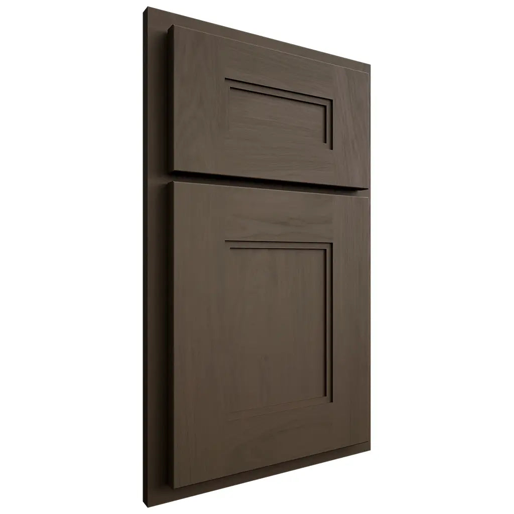 Shiloh Cabinetry Partial Overlay Tahoe Maple Plain Cut Perfect Brown Door