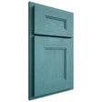 Shiloh Cabinetry Partial Overlay Tahoe Red Oak Plain Cut Aqua Door