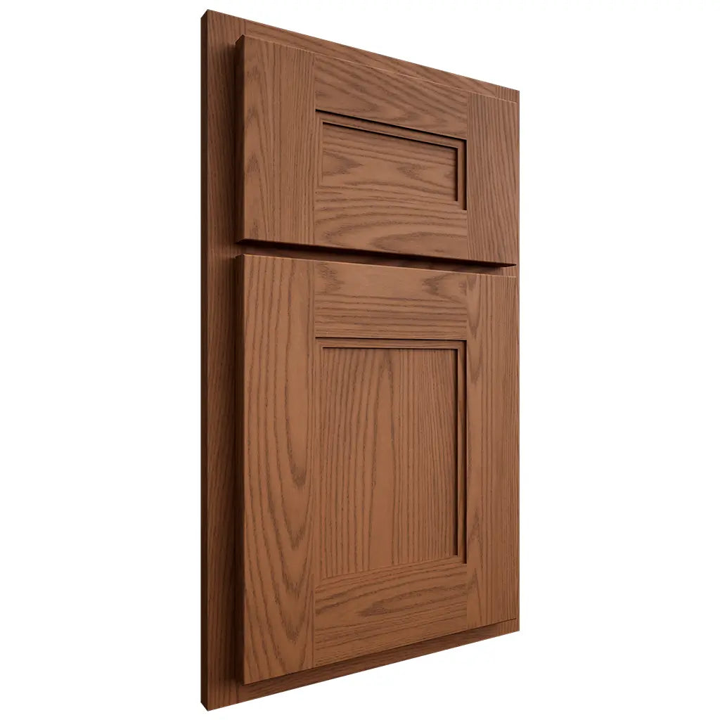 Shiloh Cabinetry Partial Overlay Tahoe Red Oak Plain Cut Braun Door