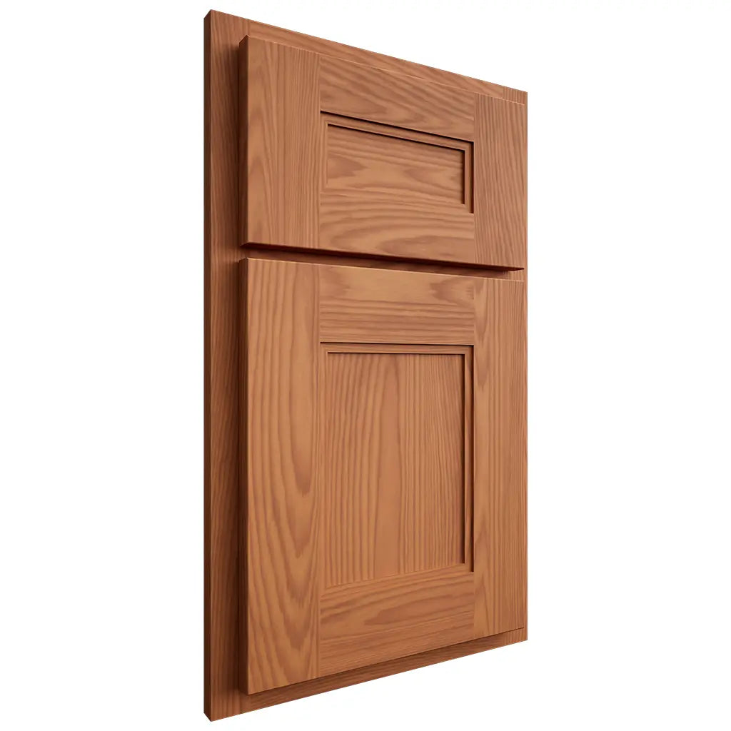 Shiloh Cabinetry Partial Overlay Tahoe Red Oak Plain Cut Harvest Door