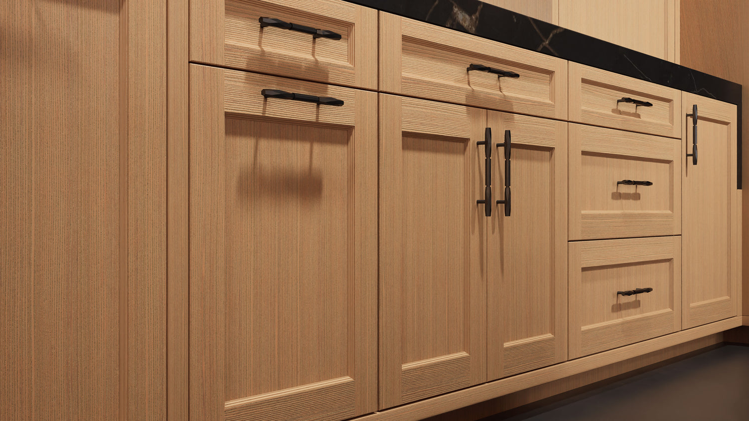 Armario de cocina de 3 x 3 metros Greenfield Rift Cut de roble blanco (sin marco, cepillado con alambre y teñido) | Ensamblado en EE. UU.