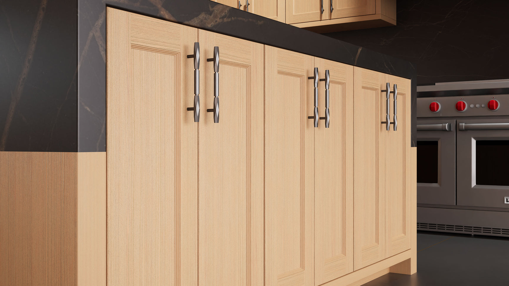 Armario de cocina de 3 x 3 metros Greenfield Rift Cut de roble blanco (sin marco, cepillado con alambre y teñido) | Ensamblado en EE. UU.