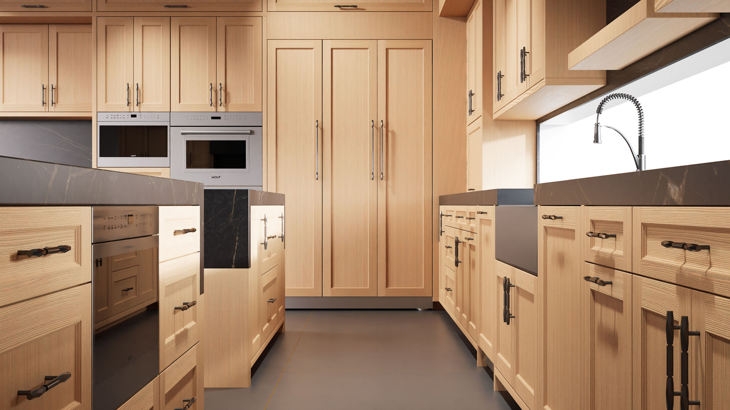 Armario de cocina de 3 x 3 metros Greenfield Rift Cut de roble blanco (sin marco, cepillado con alambre y teñido) | Ensamblado en EE. UU.