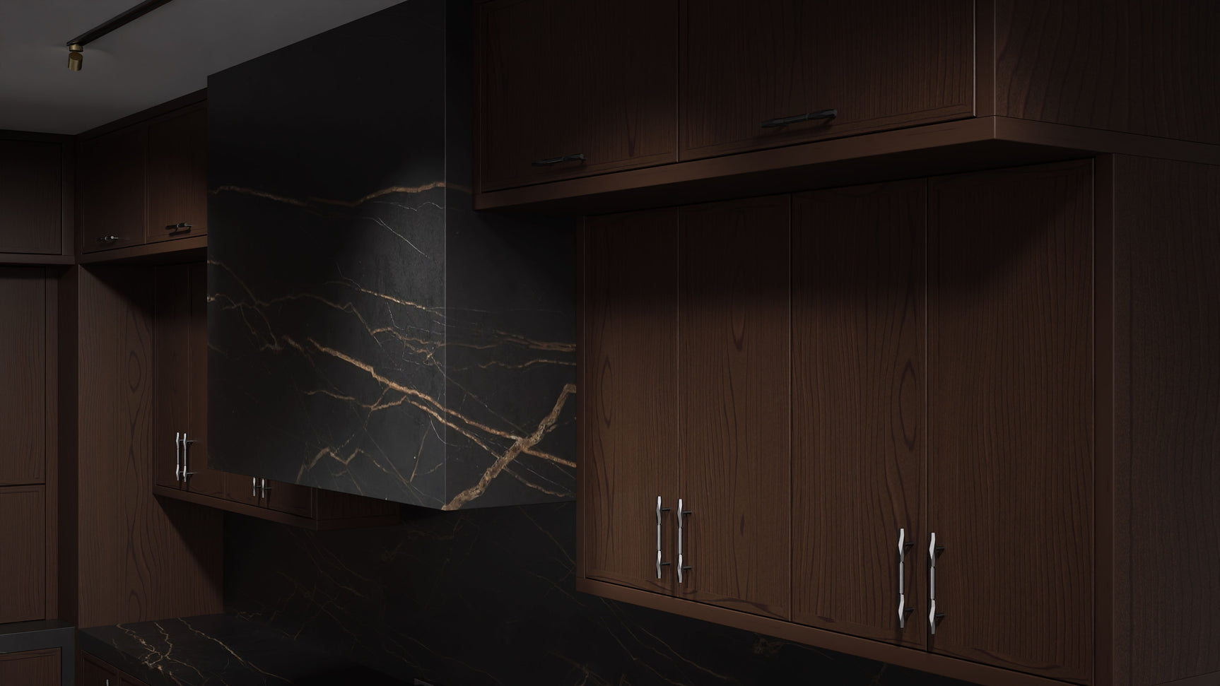 Armario de cocina de 3 x 3 metros, cerezo Montauk, nogal negro (cerezo, corte liso, sin marco, satinado, teñido) | Ensamblado en EE. UU.