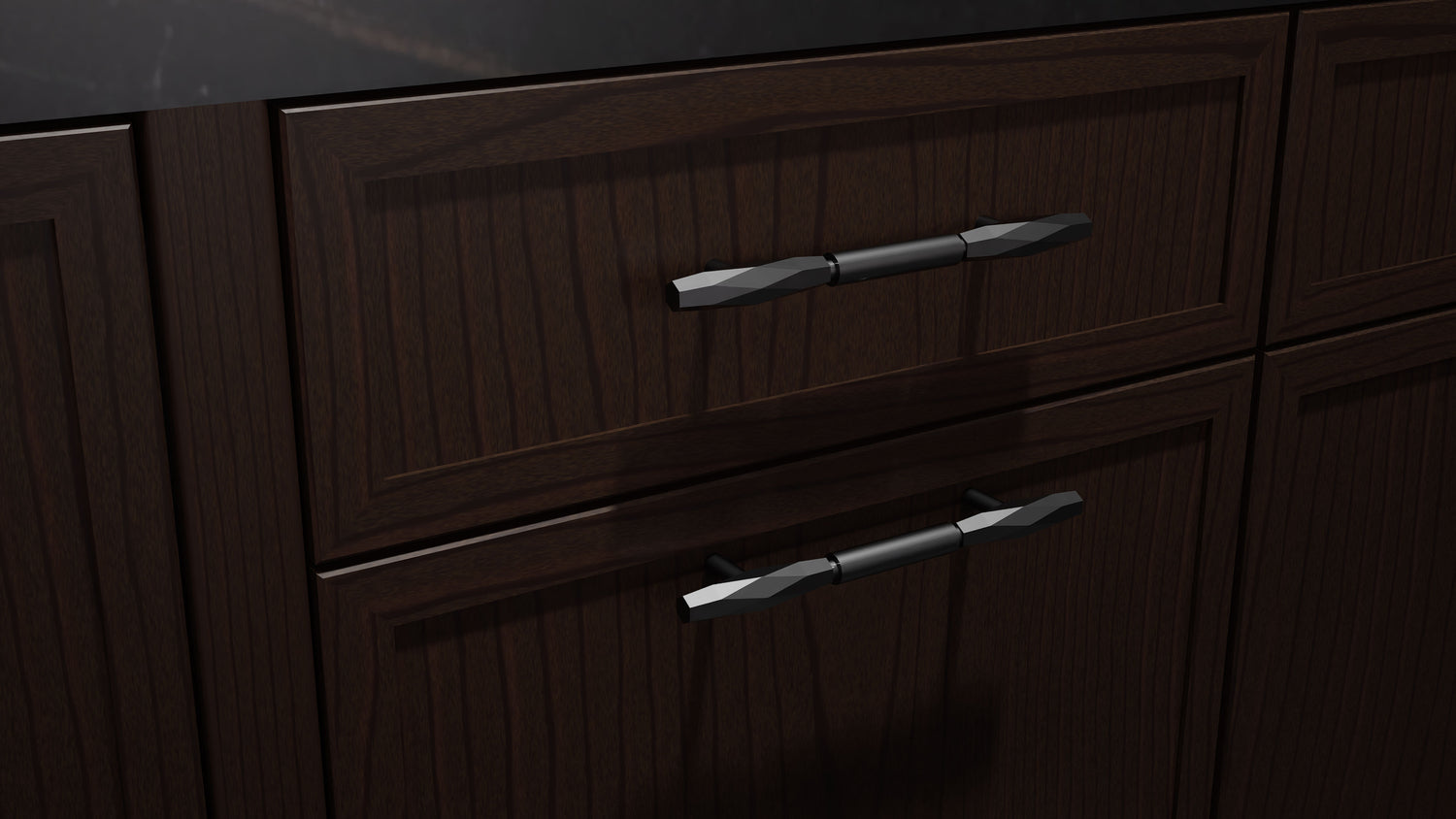 Armario de cocina de 3 x 3 metros, cerezo Montauk, nogal negro (cerezo, corte liso, sin marco, satinado, teñido) | Ensamblado en EE. UU.