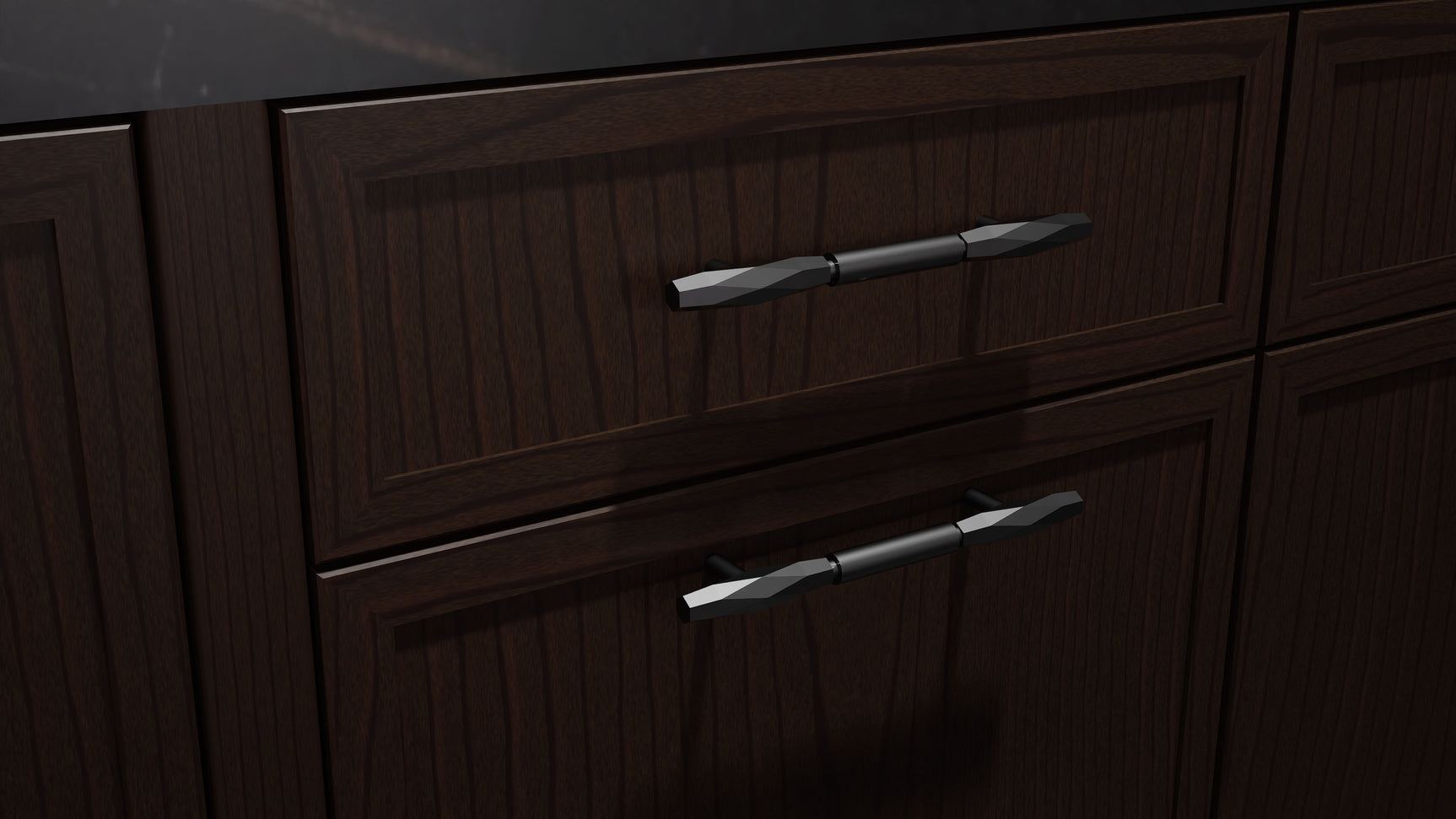 Armario de cocina de 3 x 3 metros, cerezo Montauk, nogal negro (cerezo, corte liso, sin marco, satinado, teñido) | Ensamblado en EE. UU.