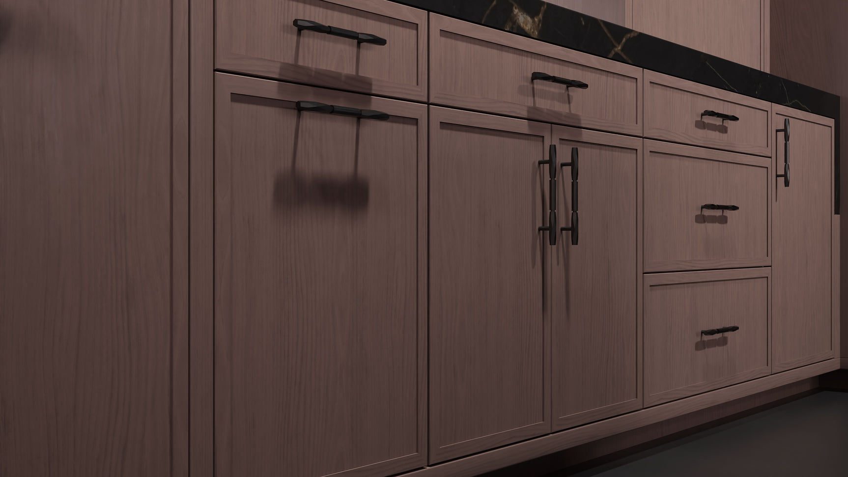 Armario de cocina de 3 x 3 metros, cerezo de Montauk (cereza, corte liso, sin marco, satinado y teñido) | Ensamblado en EE. UU.