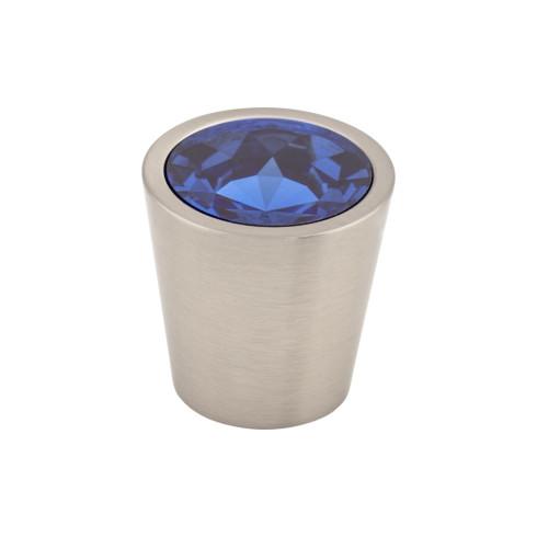 Blue Crystal Center Knob ( Brass | Brushed Satin Nickel - Crystal Collection ) | Manufactured Globally