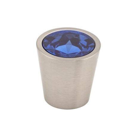 Blue Crystal Center Knob ( Brass | Brushed Satin Nickel - Crystal Collection ) | Manufactured Globally