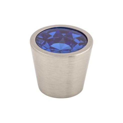 Blue Crystal Center Knob ( Brass | Brushed Satin Nickel - Crystal Collection ) | Manufactured Globally