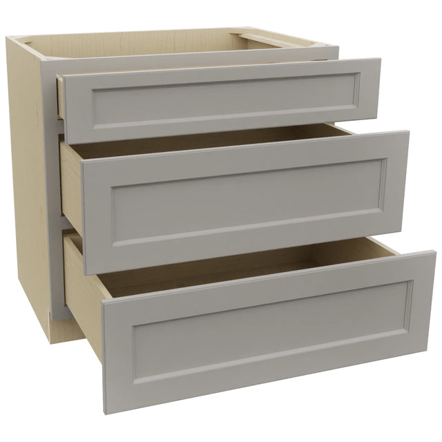 Fabuwood Fusion Nickel DB36 Base 3 Drawers Cabinet, Open View