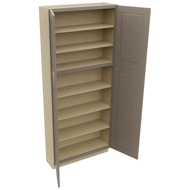 Fabuwood Fusion Oyster TP361284 Tall Pantry Cabinet, Open View