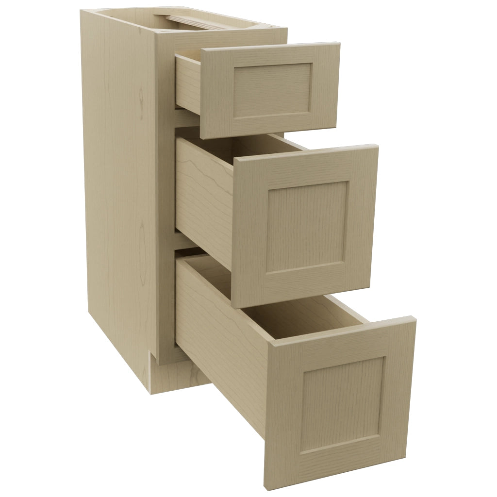 Fabuwood Galaxy Desert Oak DB12 Base 3 Drawers Cabinet, Open View