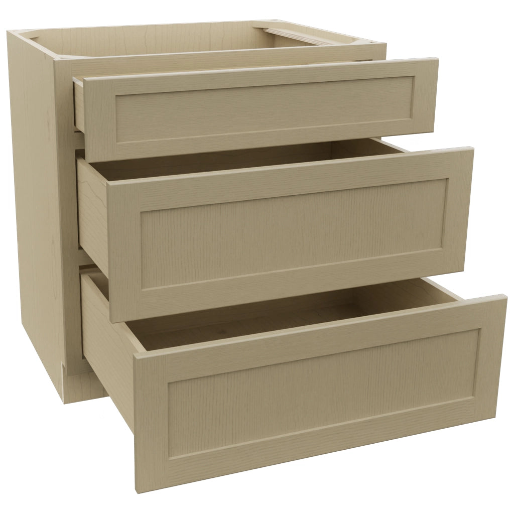 Fabuwood Galaxy Desert Oak DB33 Base 3 Drawers Cabinet, Open View