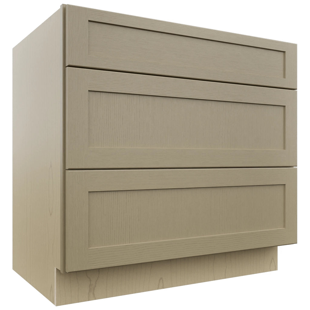 Fabuwood Galaxy Desert Oak DB36 Base 3 Drawers Cabinet, Front View