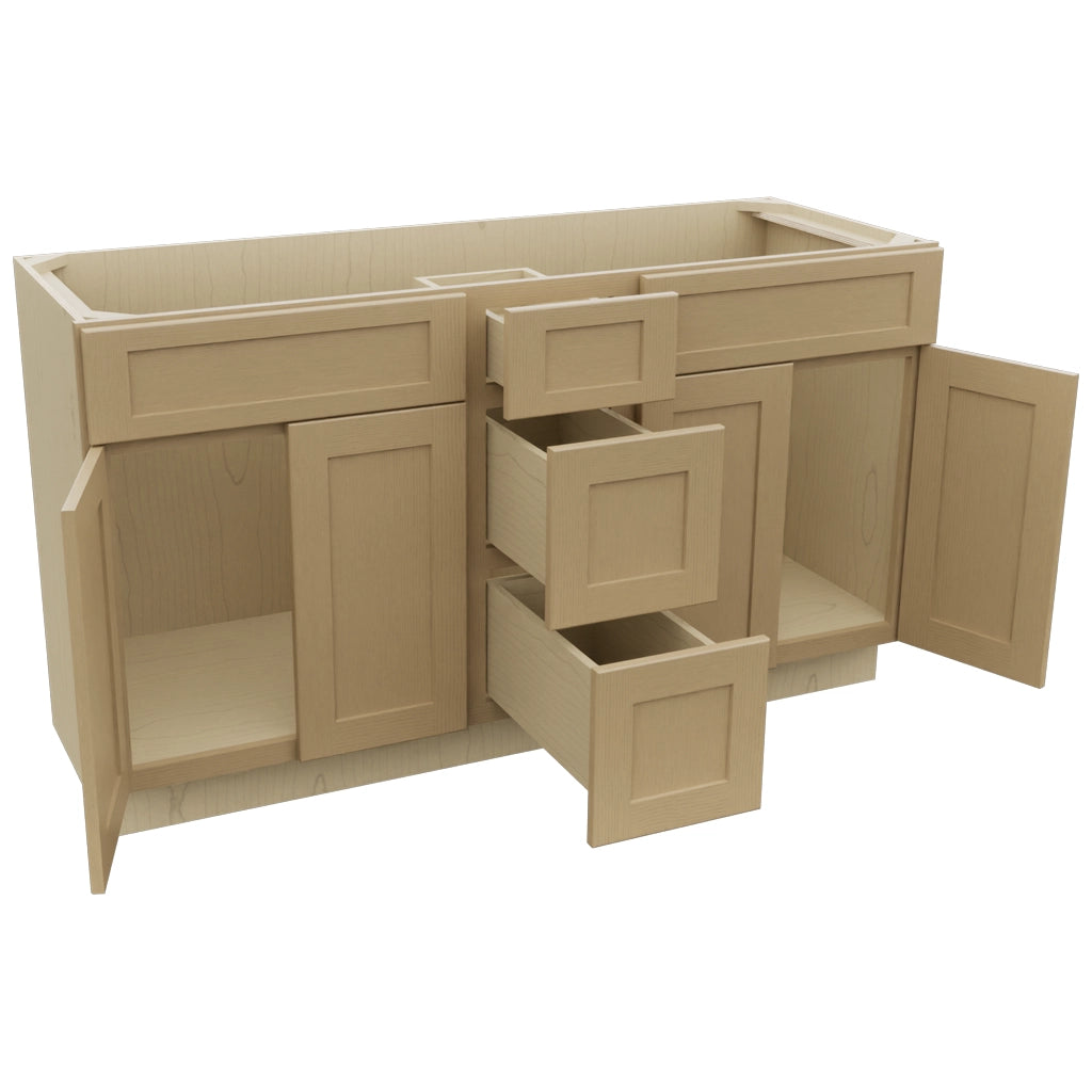 Fabuwood Galaxy Natural Oak VSD60DOUBLE Vanity Combo Cabinet, Open View