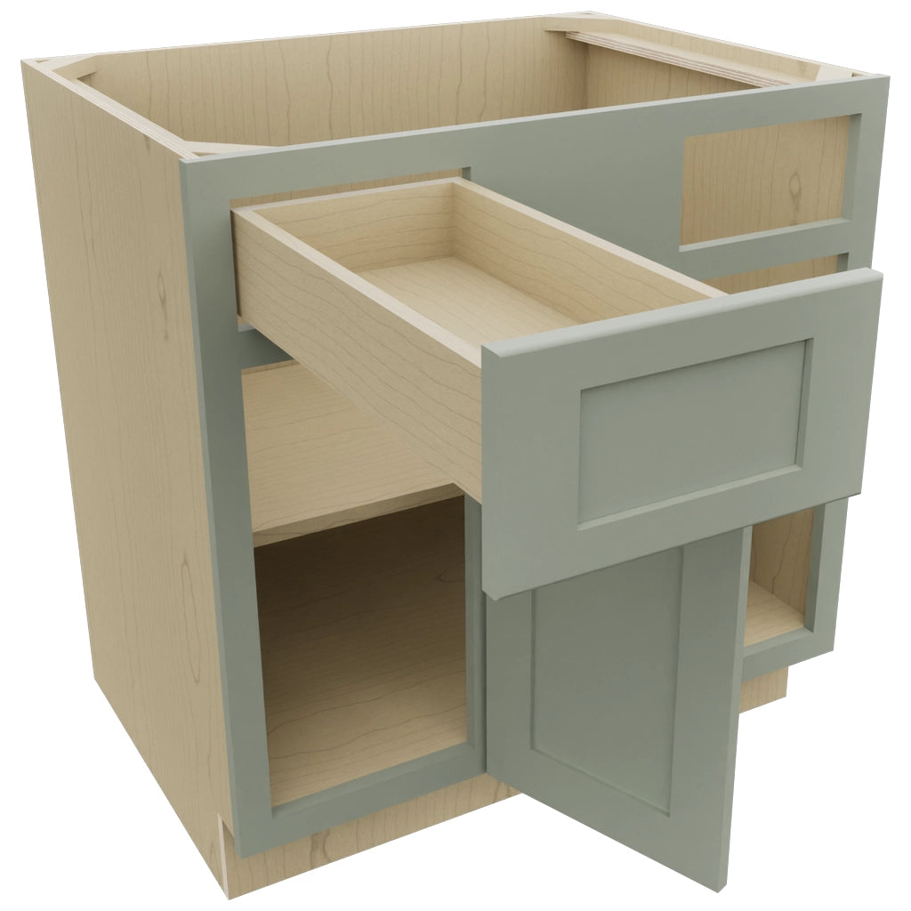 Fabuwood Galaxy Pistachio Green BLB39/42 Base Corner Blind Cabinet, Open View
