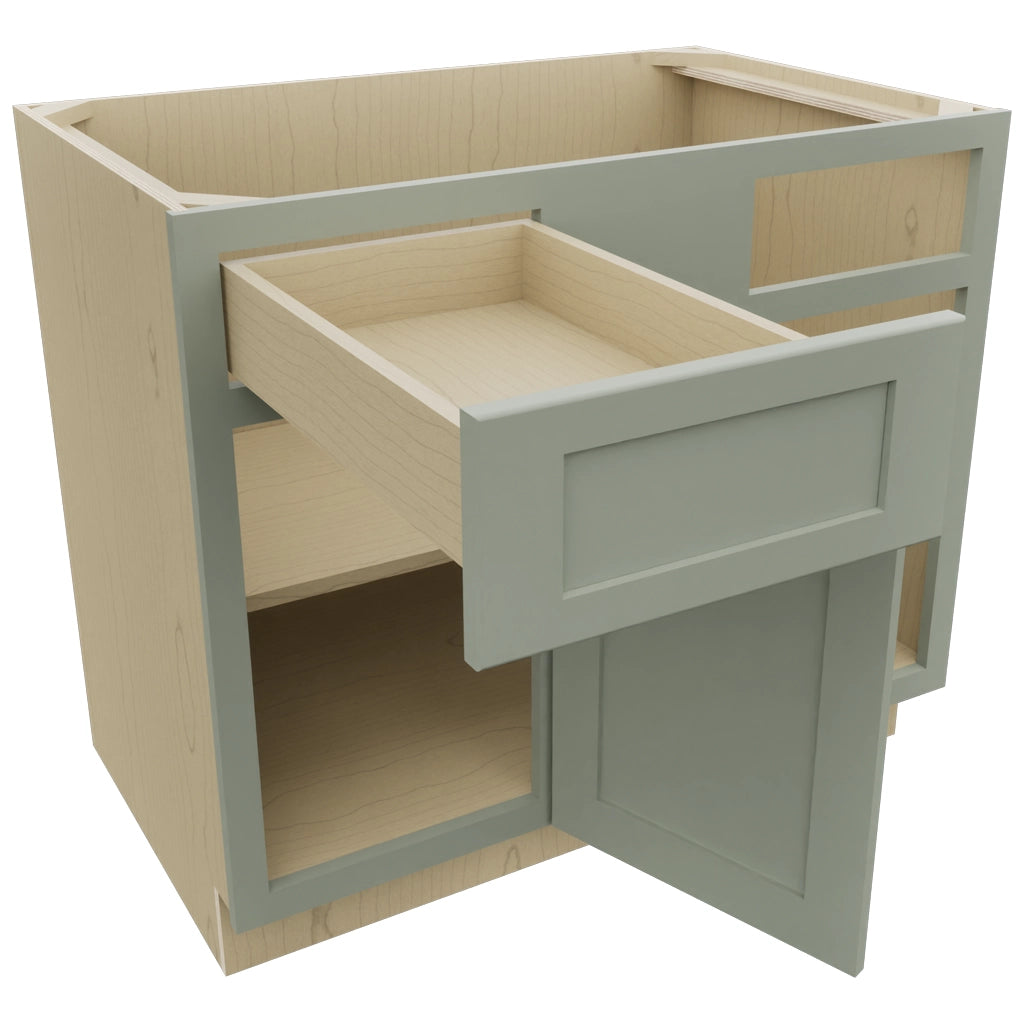 Fabuwood Galaxy Pistachio Green BLB42/45 Base Corner Blind Cabinet, Open View