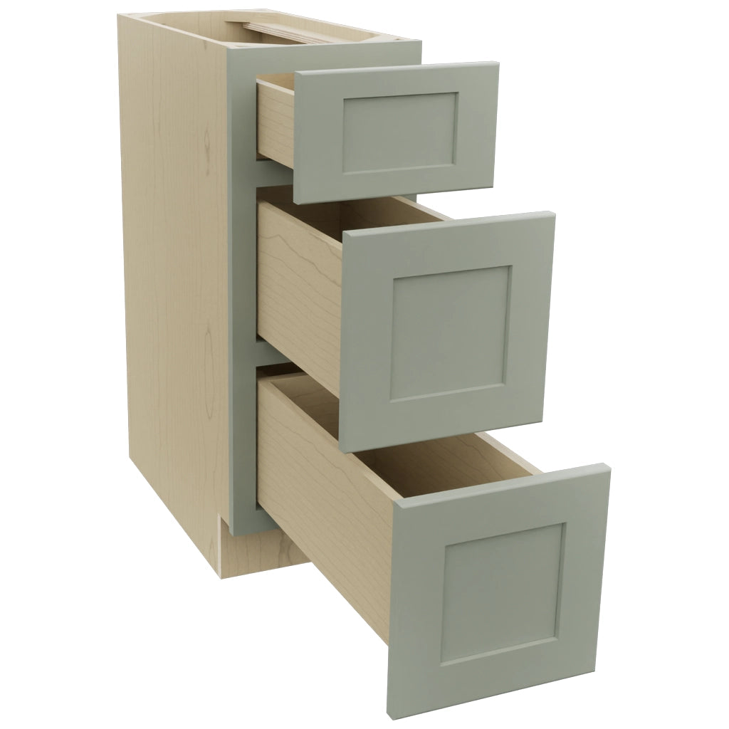 Fabuwood Galaxy Pistachio Green DB12 Base 3 Drawers Cabinet, Open View