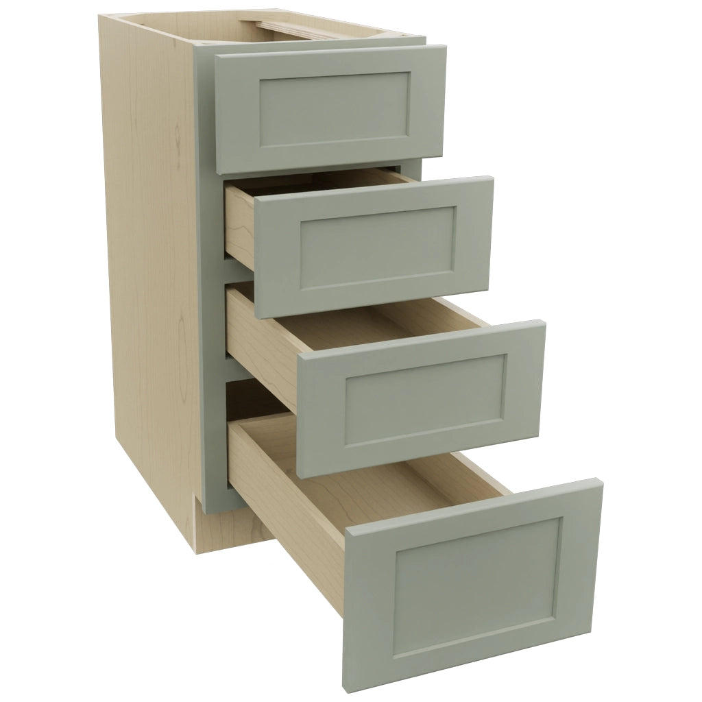 Fabuwood Galaxy Pistachio Green DB15-4 Base 4 Drawers Cabinet, Open View