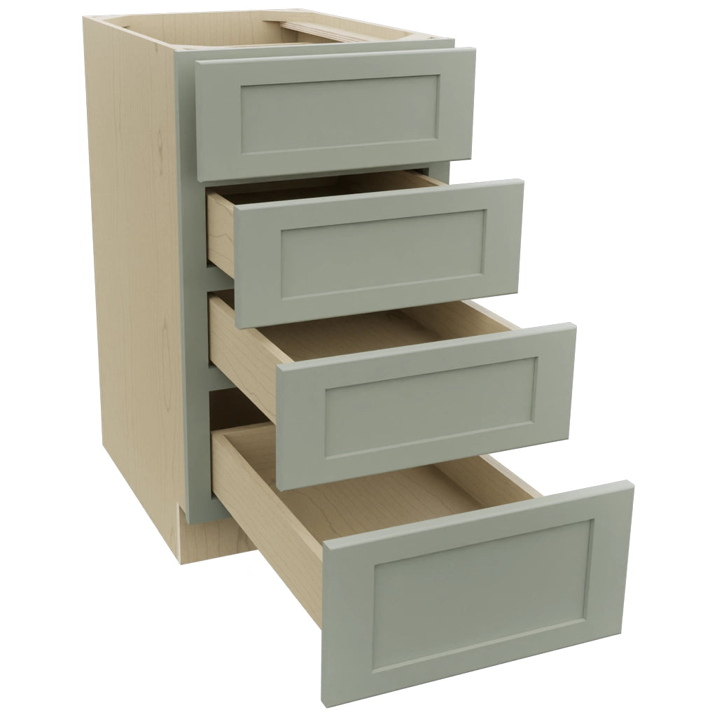 Fabuwood Galaxy Pistachio Green DB18-4 Base 4 Drawers Cabinet, Open View