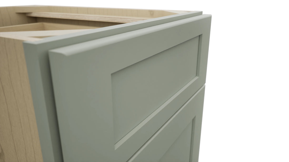 Fabuwood Galaxy Pistachio Green DB18 Base 3 Drawers Cabinet, Detail View