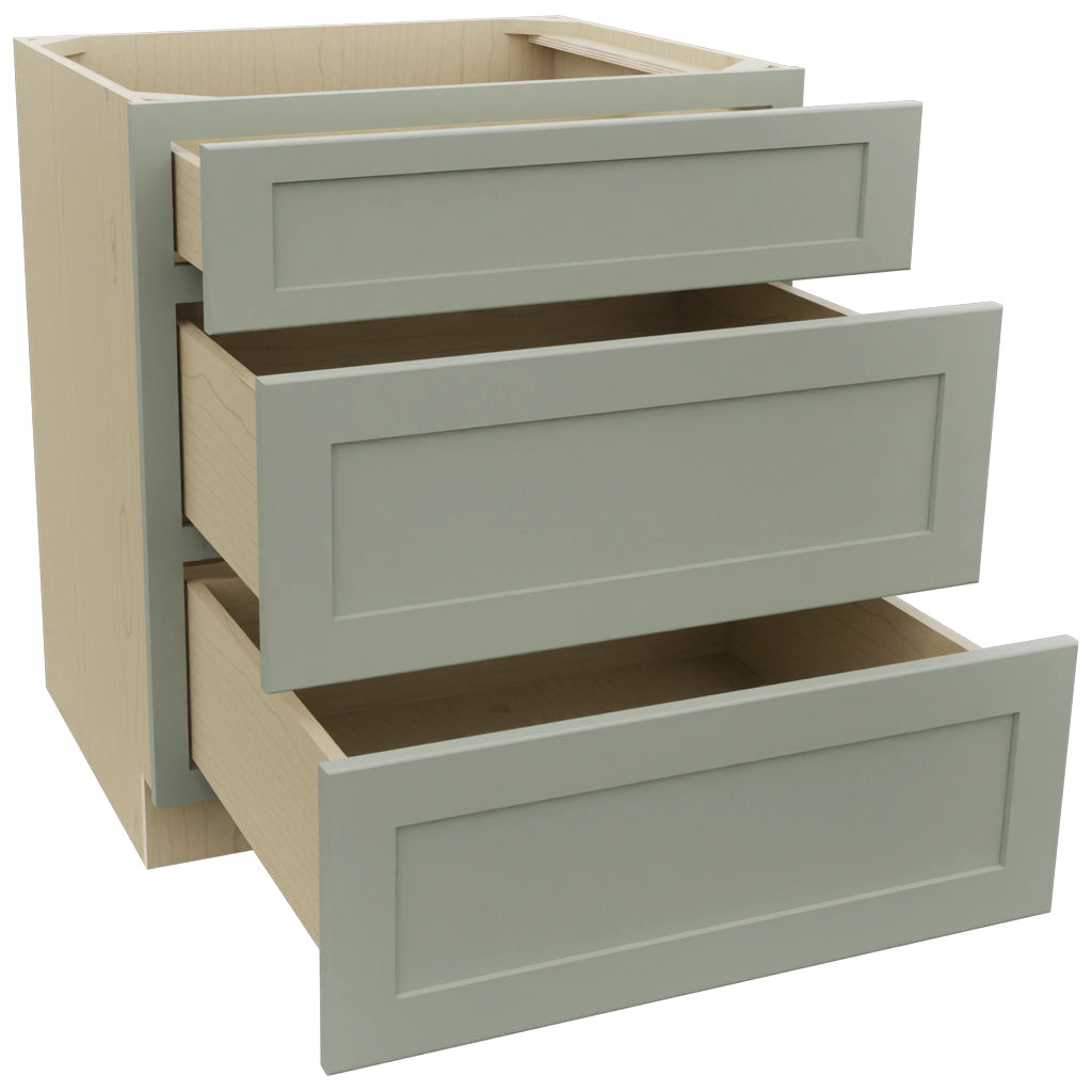 Fabuwood Galaxy Pistachio Green DB30 Base 3 Drawers Cabinet, Open View