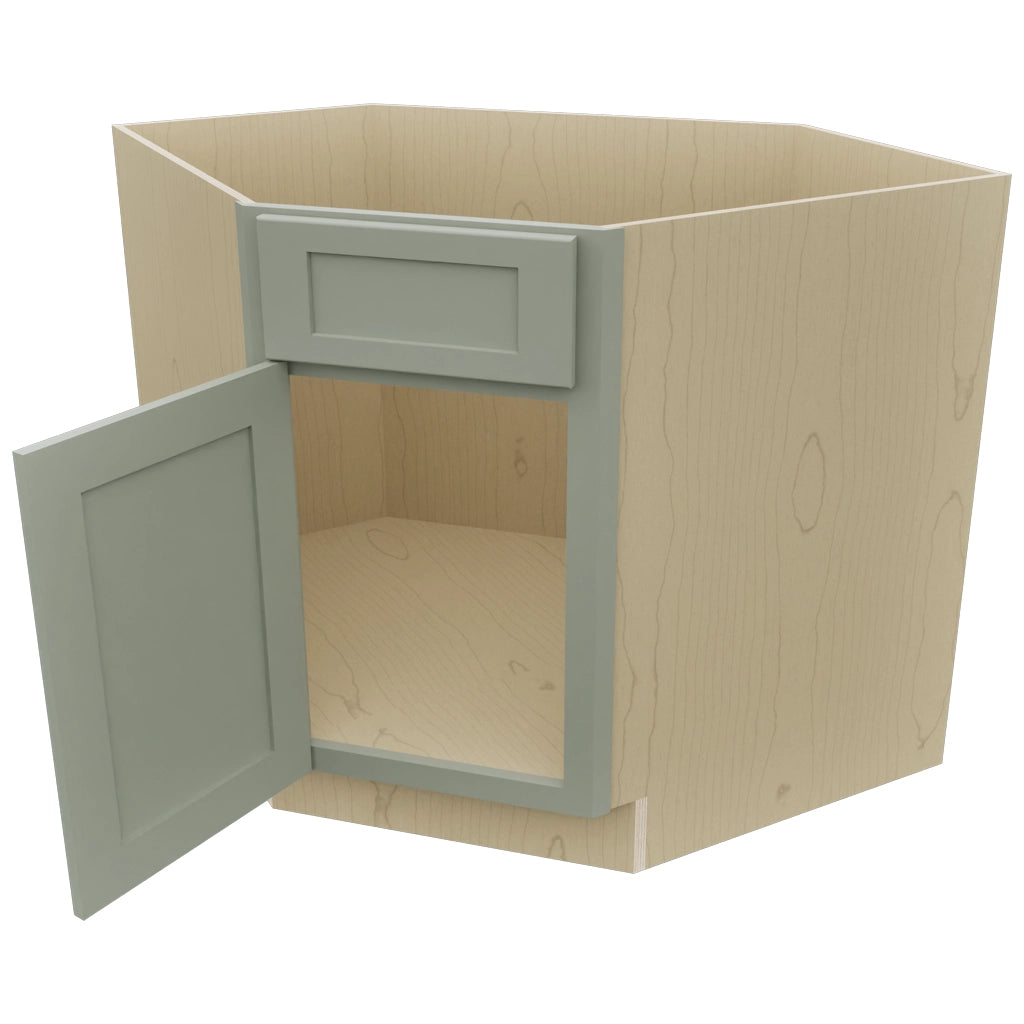 Fabuwood Galaxy Pistachio Green DSB36 Base Corner Diagonal Sink Cabinet, Open View