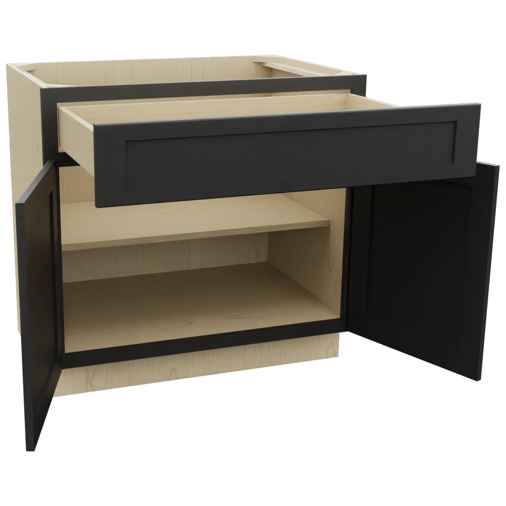 Fabuwood Galaxy Pitch Black B36SDF Base Standard Cabinet, Open View