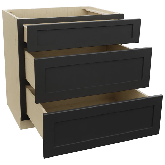 Fabuwood Galaxy Pitch Black DB33 Base 3 Drawers Cabinet, Open View