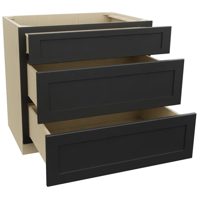 Fabuwood Galaxy Pitch Black DB36 Base 3 Drawers Cabinet, Open View