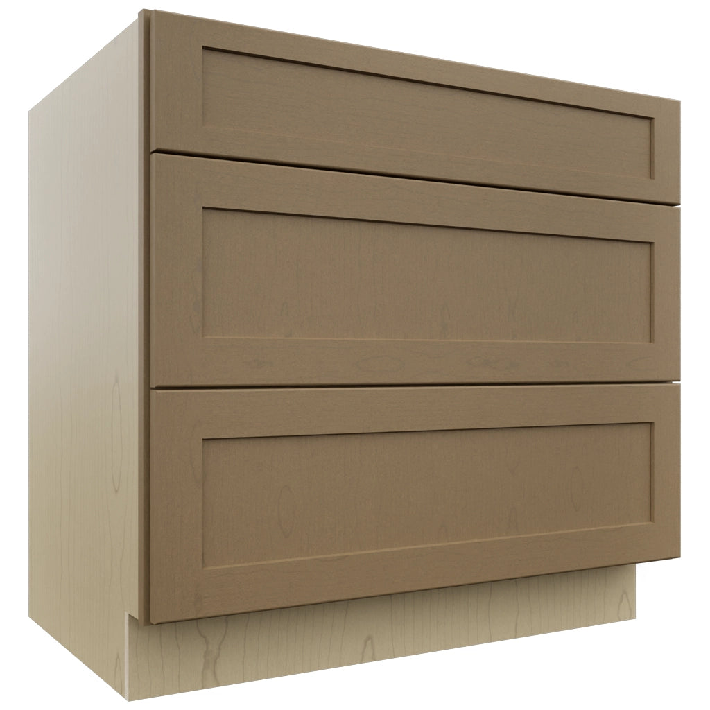 Fabuwood Galaxy Truffle DB36 Base 3 Drawers Cabinet, Front View