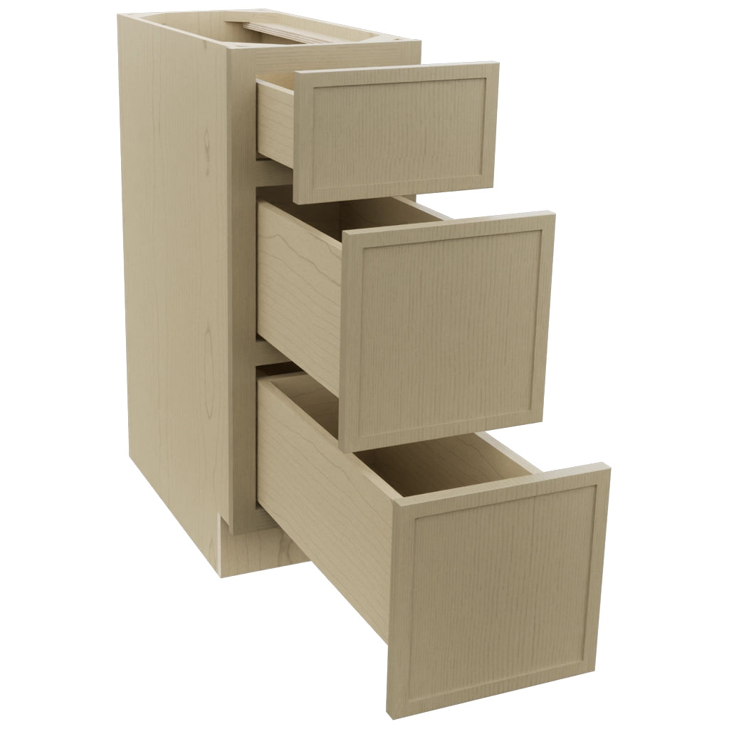 Fabuwood Luna Desert Oak DB12 Base 3 Drawers Cabinet, Open View