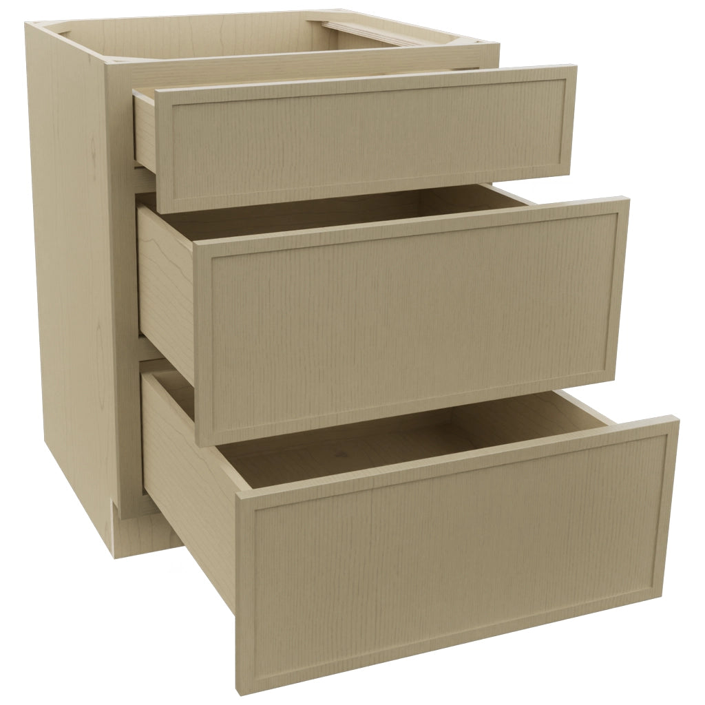 Fabuwood Luna Desert Oak DB27 Base 3 Drawers Cabinet, Open View