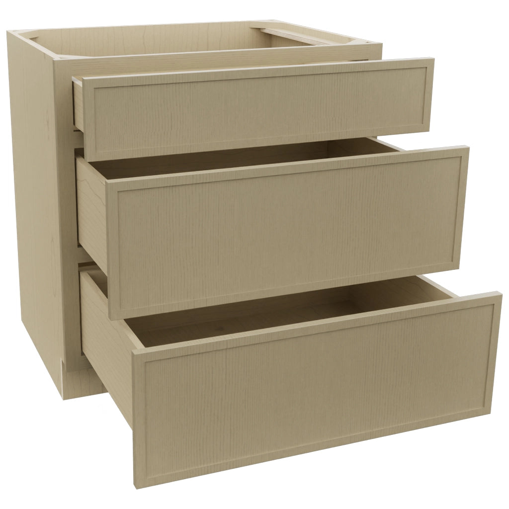 Fabuwood Luna Desert Oak DB33 Base 3 Drawers Cabinet, Open View