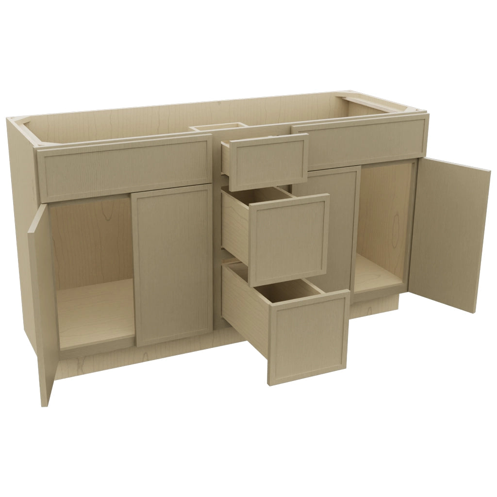 Fabuwood Luna Desert Oak VSD60DOUBLE Vanity Combo Cabinet, Open View