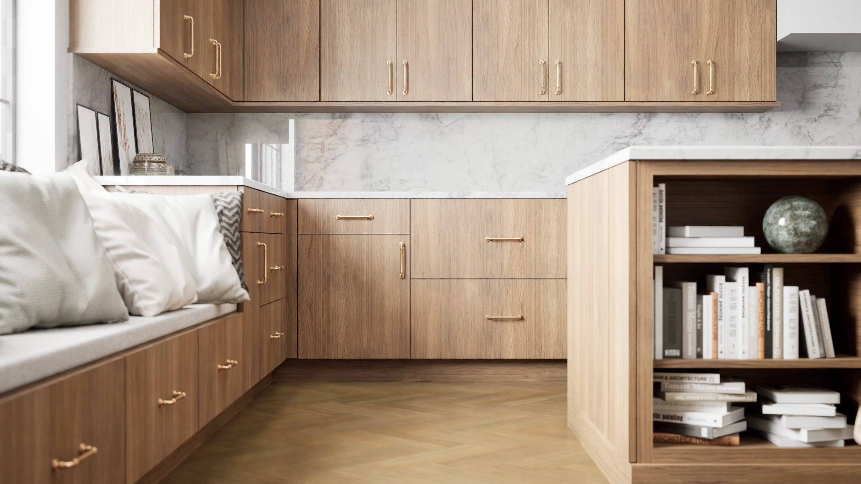 Broadway Almond ( MDF | Compressed [ Frameless • Textured • Laminated ] - 10' X 10' Kitchen Cabinet ) | Assembled In USA